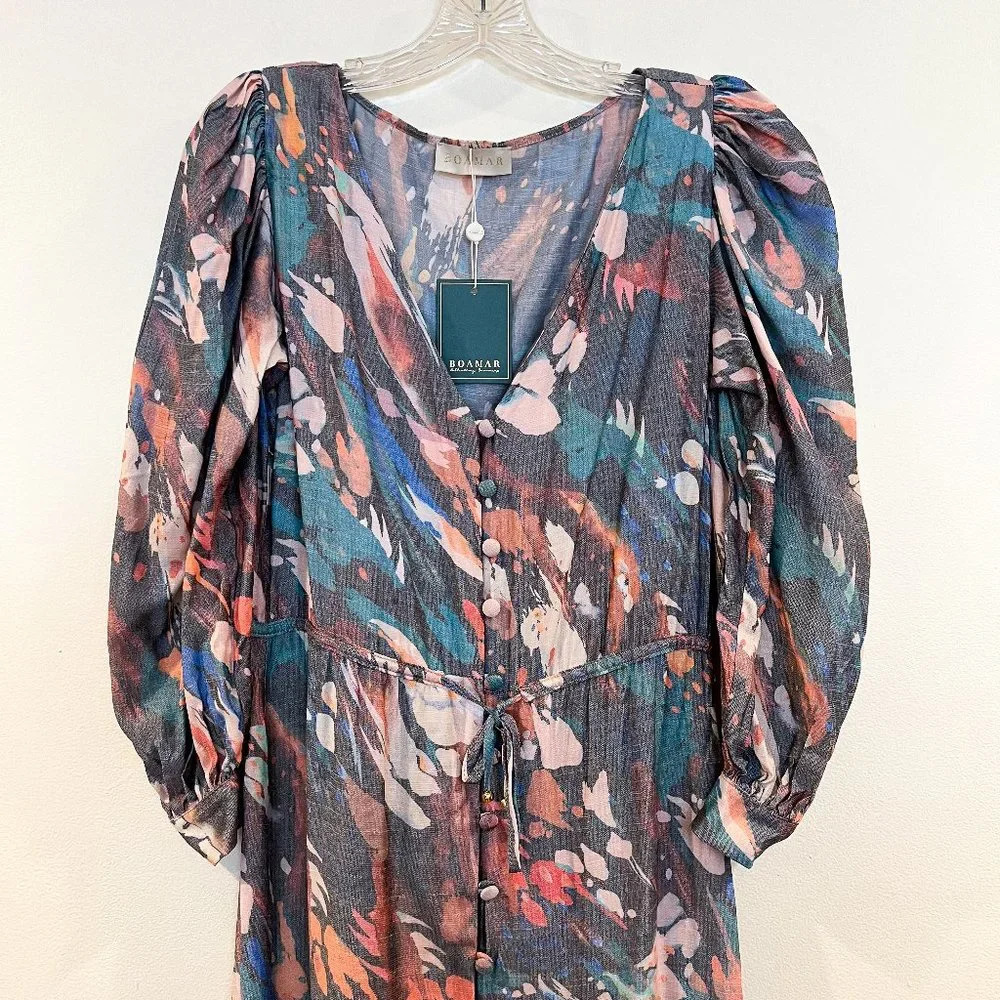 Boamar Reverie Button Down Tie Waist Printed Maxi Dress in Coffee Snake S NWT - Picture 3 of 12